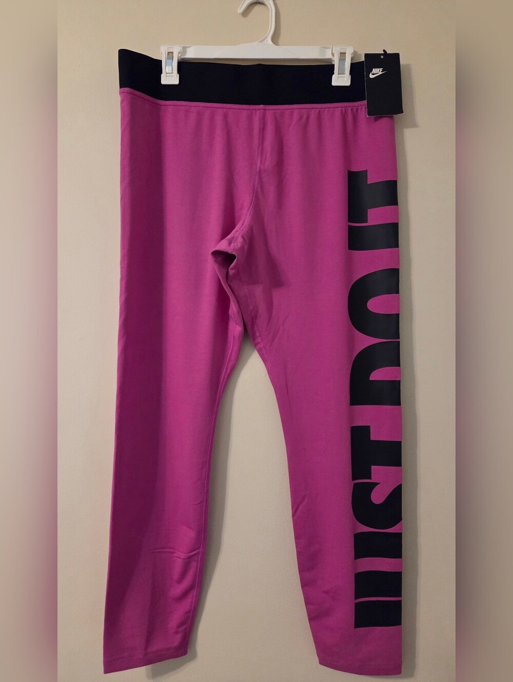 Nike Women's Pink and Black Logo Leggings